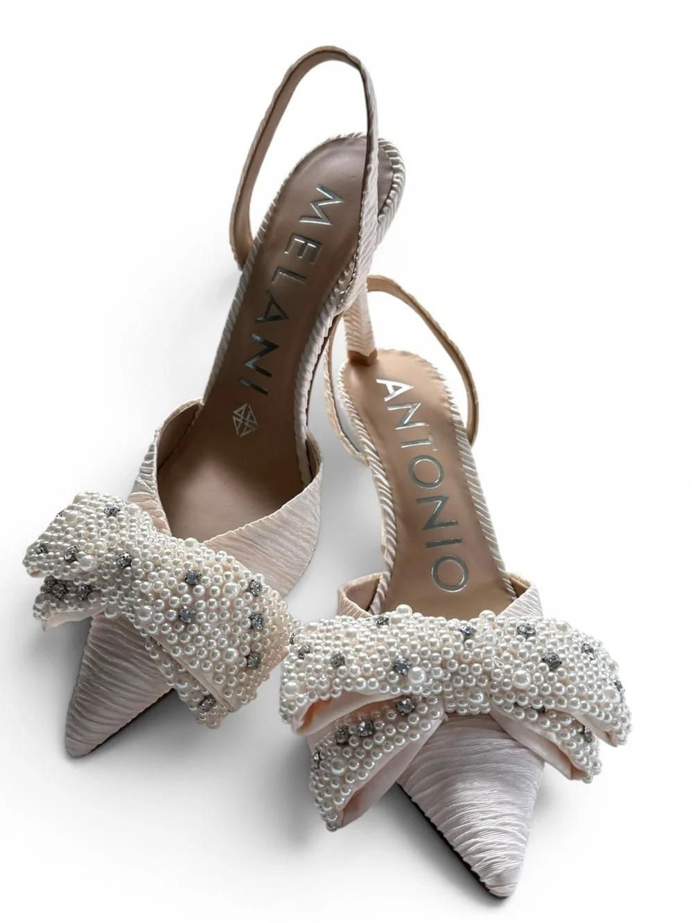 Antonio Melani Women Champagne Pearl Bow Slingback Heels Pointed Toe Size 8 NWT